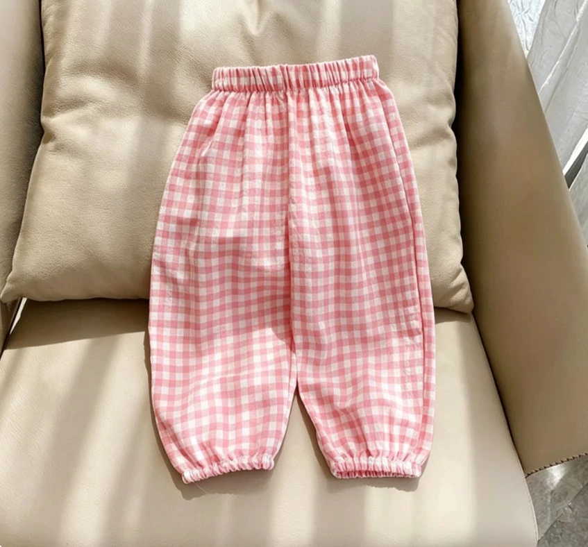 Toddler Infant Summer Thin Casual Long Pants Baby Boys Girls Classic Gingham Plaid Trouser Children Popular Loose Summer Pants
