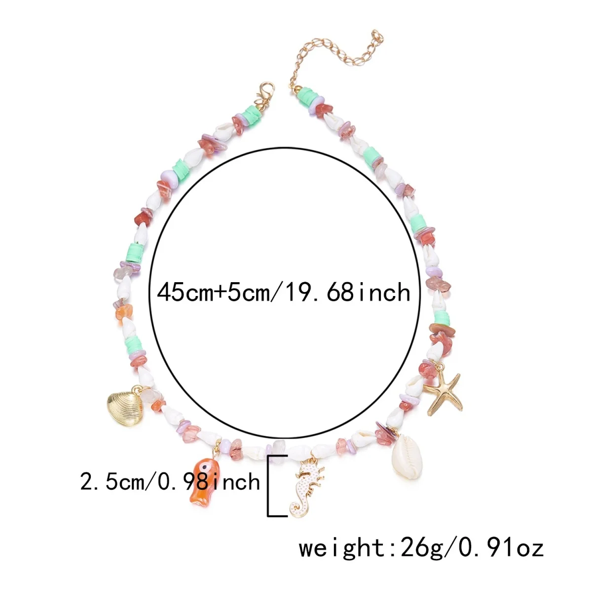 Sommerliche Muschel-Seestern-Imitationsperlen-Quasten-Anhänger-Halskette für Damen und Herren – Seepferdchen, Fisch, Muschel, Schildkröte, Delfin Choker-Schmuck – Detail 32