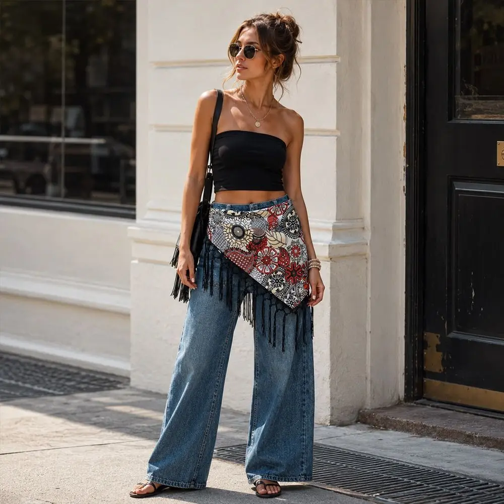 Fashion Tassels Fringe Waist Belt Embroidery Ethnic Dance Hip Scarf Exquisite Retro Corset Belt Dress Jeans Decor