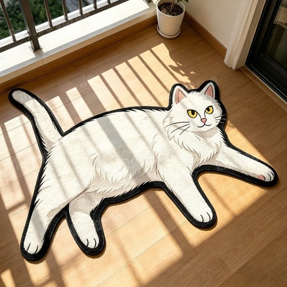 Cozy Decor Non Slip Cat Floor Mat Absorbent Not Easy To Shed Bathroom Rug Cartoon Cat Shape Bedside Carpet Bedroom
