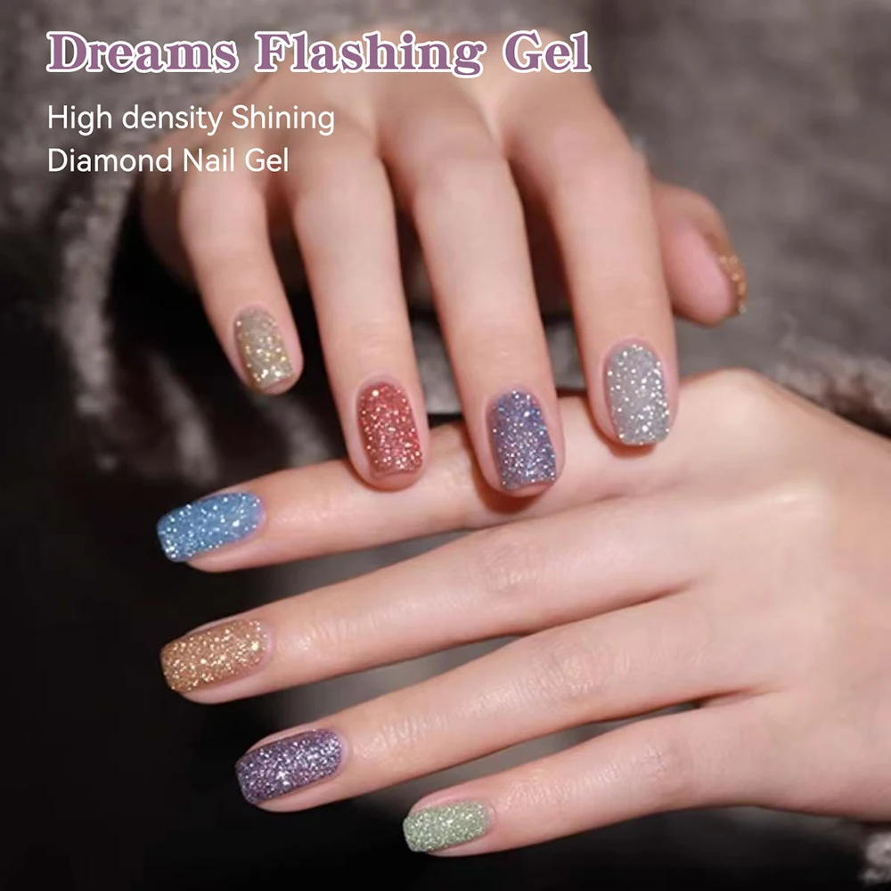 Vendeeni TPO HEMA FREE 9 Grid High Density Glitter Broken Diamond Gel Nail Polish Semi Permanent Flash UV Soak Off Gel Varnish