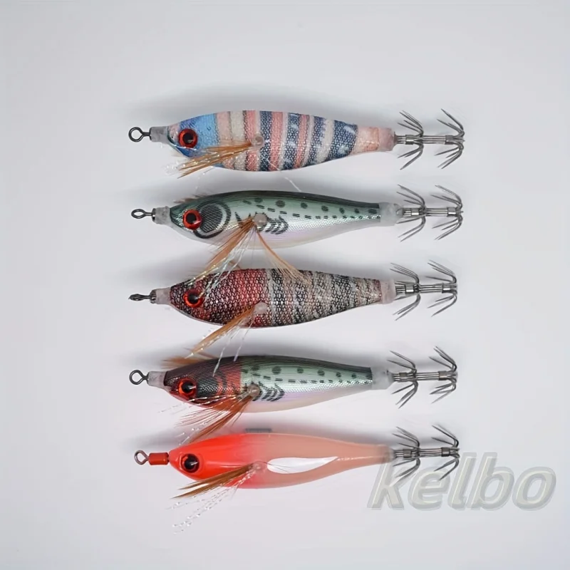 5pcs Glow-in-the-Dark Fishing Lures with 3D Eyes - Realistic Shrimp, Squid, Octopus - Hard Bait Jig Lures with Hooks, Non-Toxic, image 5