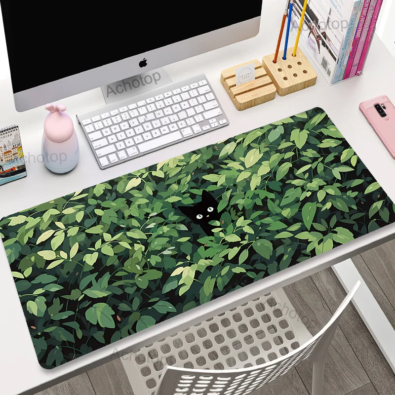 Podkładka pod mysz Green Plant Large Gaming Mousepad XXL Gamer Carpet Office Long Table Mat Kawaii Black Cat Desk Mat Speed Mouse Mats