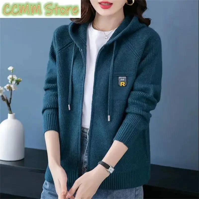 

Fall/Winter New Knitted Cardigan Coat Women Hooded Thick Sweater Jacket Fashion Wool Knitting Outerwear High Quality Joker Top