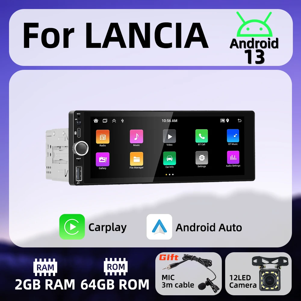 

Автомагнитола Carplay, 1 Din, Android, мультимедийный автомобильный радиоприемник на Android для LANCIA, экран 6,86 дюйма, стерео, головное устройство, Авторадио, GPS, BT, Wi-Fi