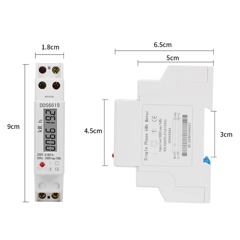 Din Rail Single Phase Electricity Meter Energy Meter KWh 230VAC 50Hz Electric Consumption Wattmeter Digital Vatmeter 30A Or 60A