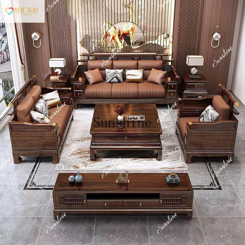 Winter and summer new Chinese-style solid wood sofa household living room size apartment  FT