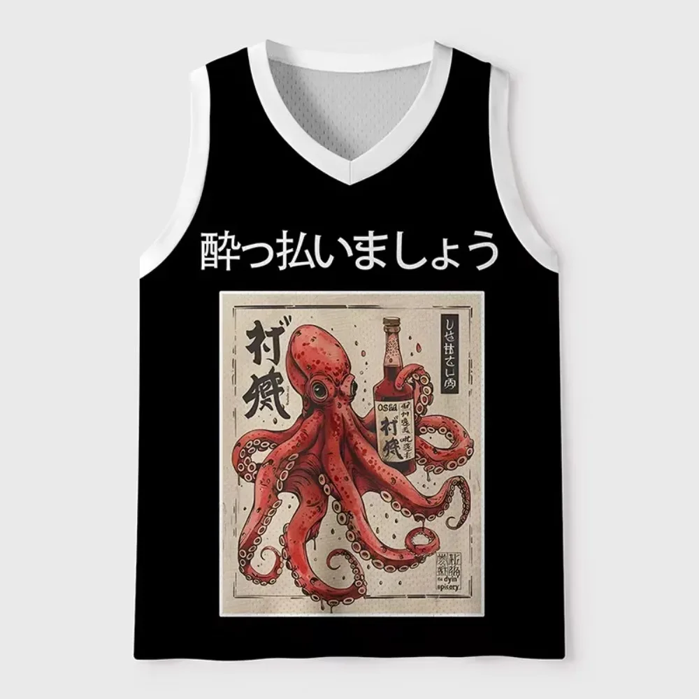 Summer New Floating Ukiyo-e Ocean Wave Octopus 3Dprinted Men's Large-sized Vest Y2K Casual Outdoor Breathable Sports Family Vest