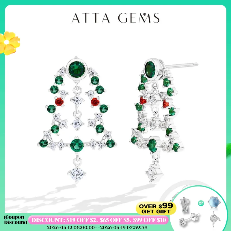 

Attagems 2025 Christmas Tree Stud Earrings S925 Sterling Silver 18K Gold Plated Zircon Eardrop For Women Girl Party Fine Jewelry