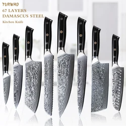 TURWHO Chef Knife 1-5 PCS Kitchen Knives Set 67 Layer Damascus Steel Japanese Nakiri Santoku Cleaver Slicing Bread Utility Knife