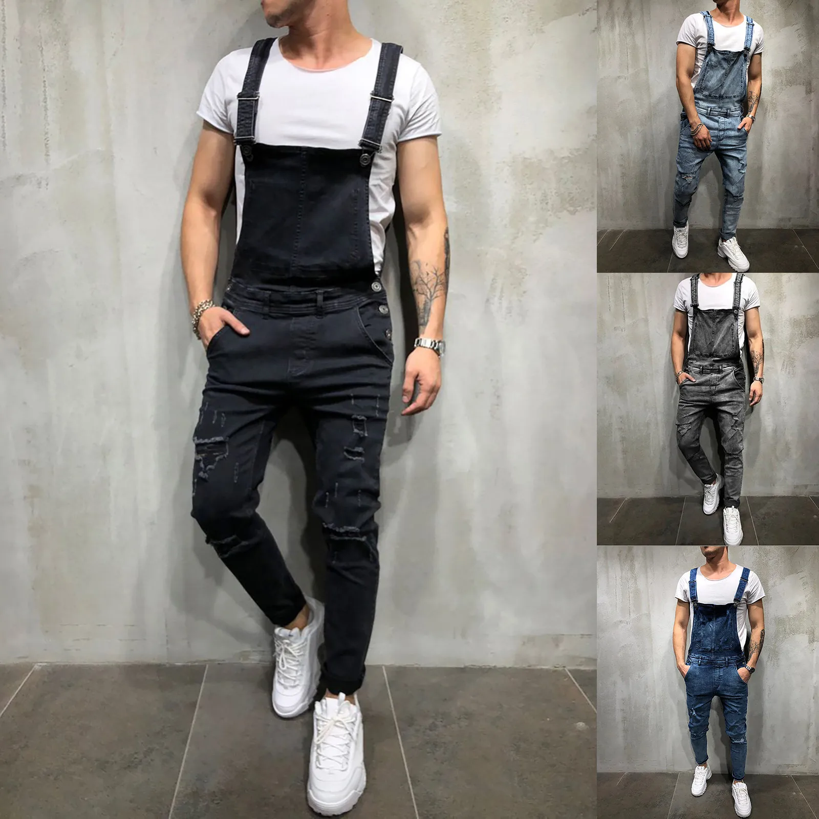 Men's Jumpsuit Fashion High Quality Suspender New streetwear Ripped Denim Summer Autumn Jeans Plus Size pantalones hombre