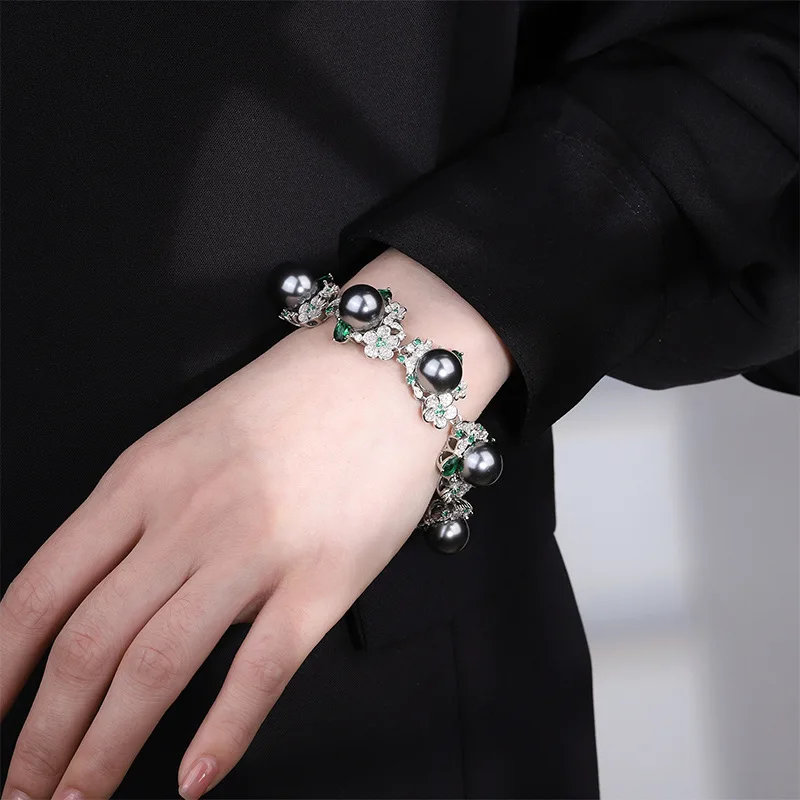 Austrian Court Flower Pearl Bracelet Saltwater Gray Shell Pearl Freshwater Pearl Bracelet Tahitian Pearl Bracelet