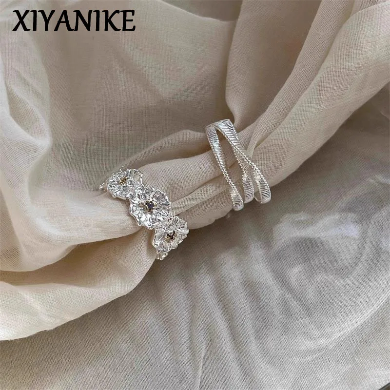 XIYANIKE Sweet Textured Floral Adjustable Open Rings For Women Simple Fashion New Jewelry Gift Party Holiday кольцо