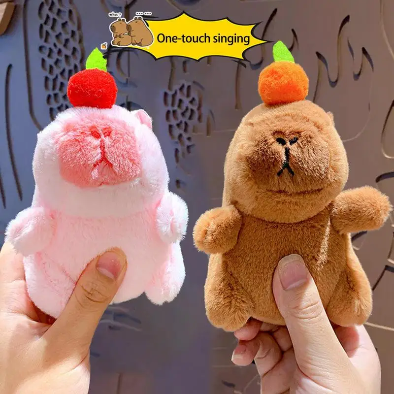 Capybara Keychain Adorable Plush Animal Toy Keychain Creative Music Stuffed Animal Pendant School Bag Capybara Key Chains For Bo