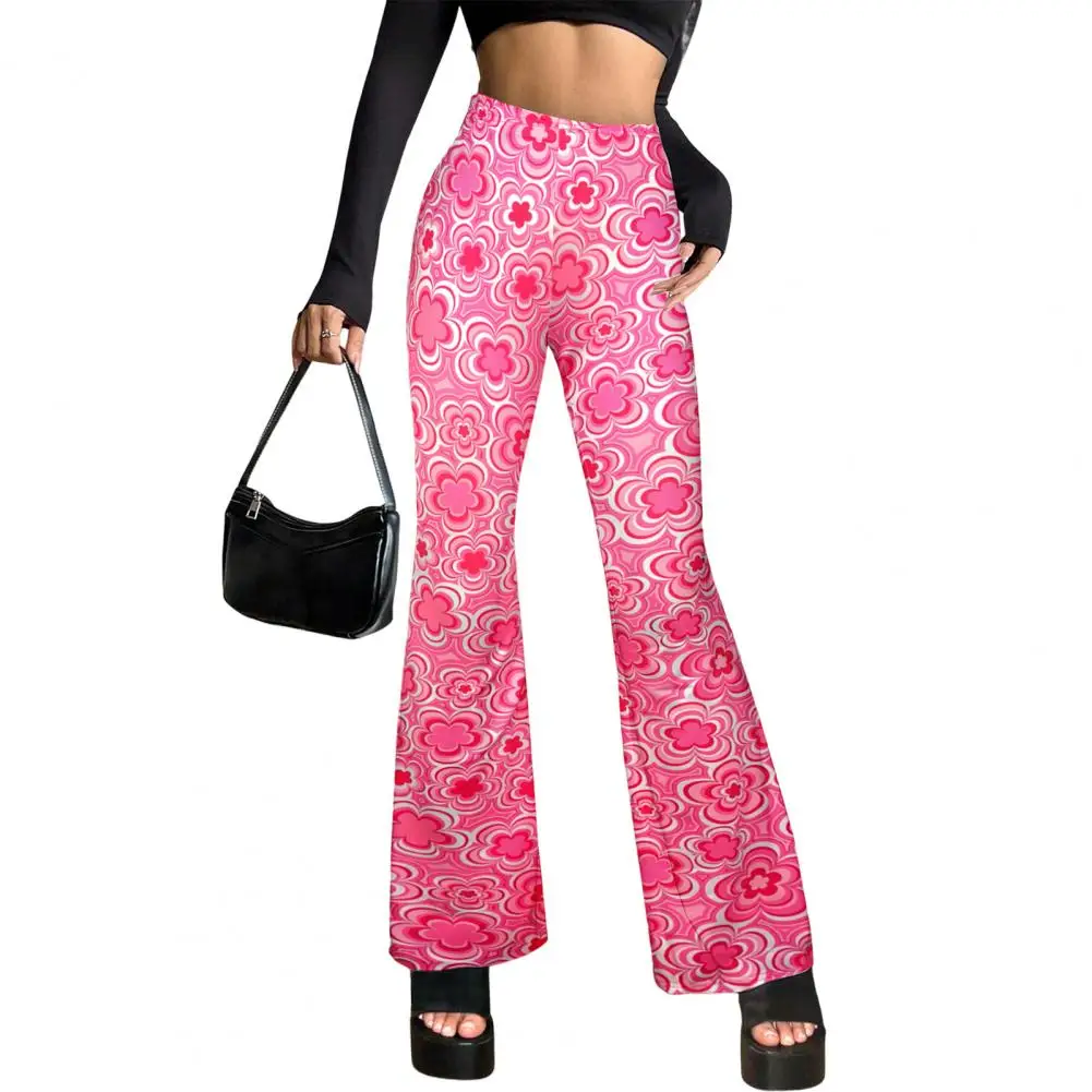 

Women Printed Flared Pants Stylish Women's Flared Pants with Elastic High Waist Vibrant Flower Print for Business for Daily