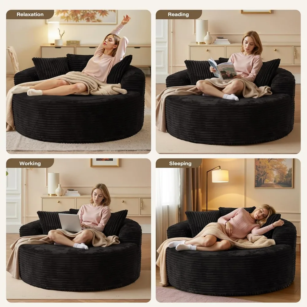 كرسي صالة كبير الحجم مستدير كبير الحجم، سروال قصير منجد بمقعد عميق، لا يتطلب تجميع، مريح للاسترخاء