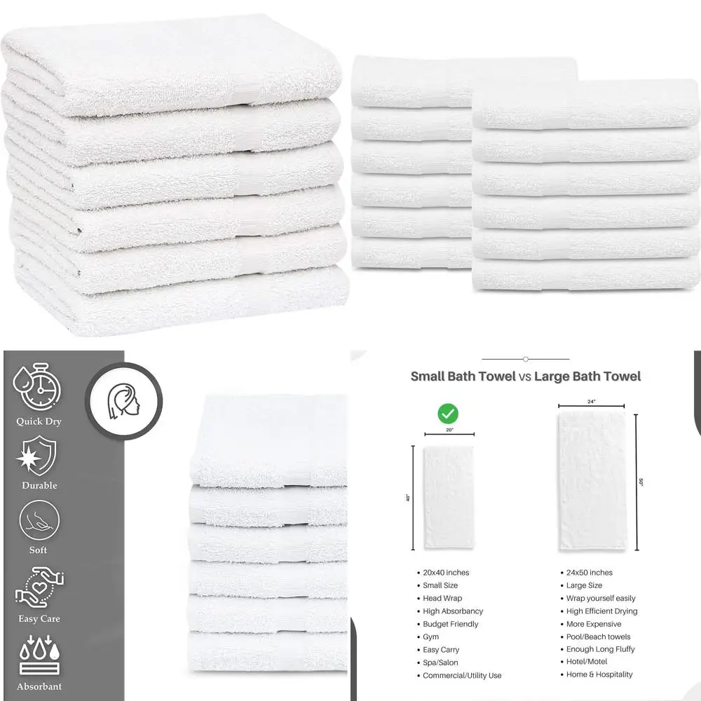 

Набор из 24 белых махровых полотенец (20x40 см) из смесового хлопка, мягкие и быстросохнущие, для использования в салонах и спортзалах