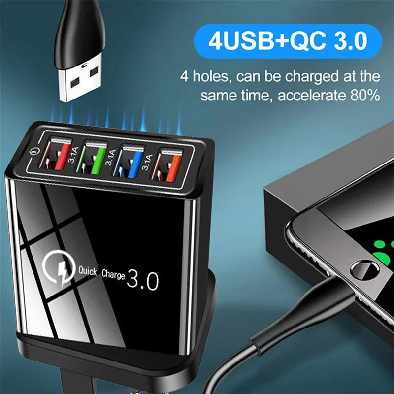 Hyper Charge Pro, 4-Port Quick Charge 3.0 Hub with Temp Control & Fast Charging, USB Plug Fast Charging EU/US/UK Standard