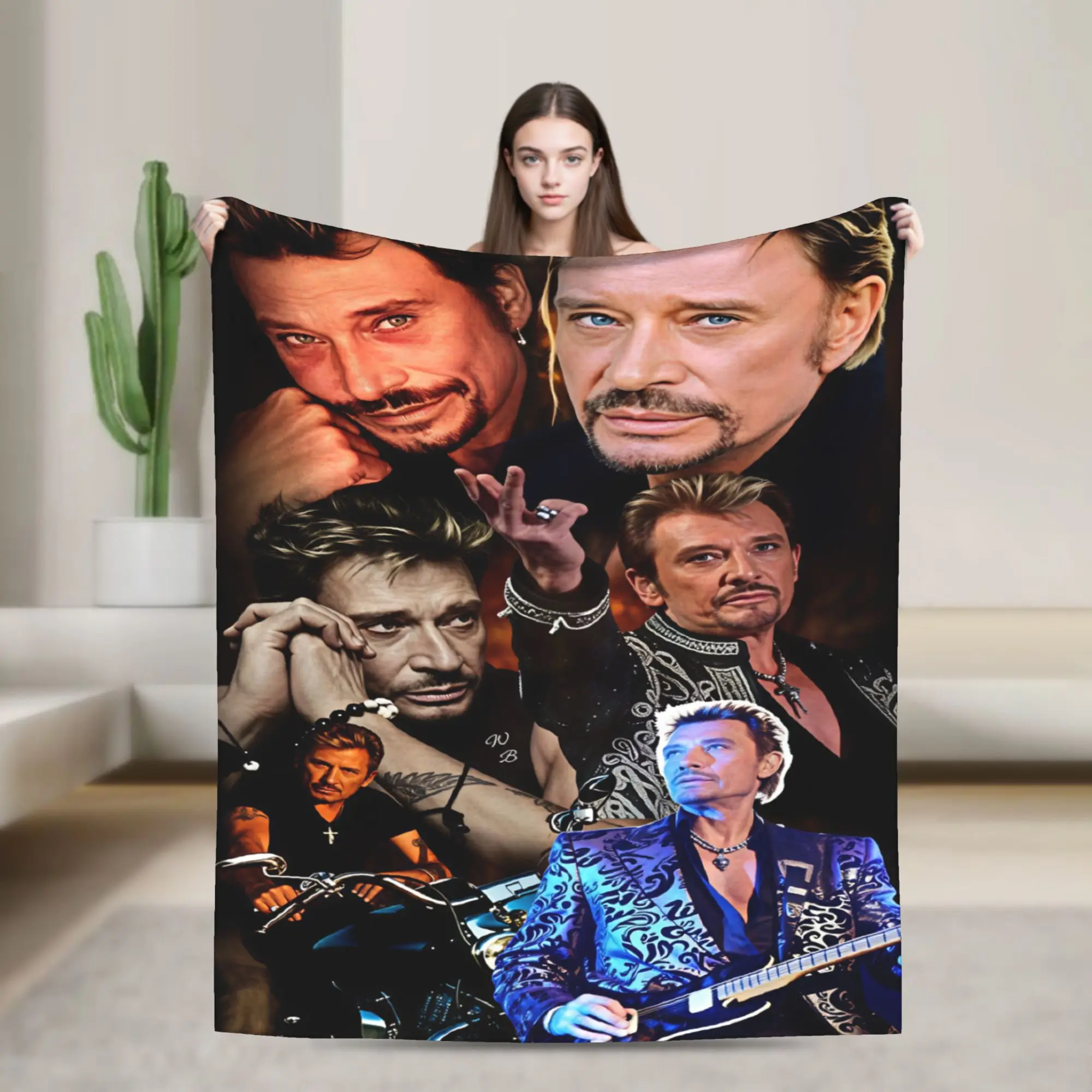 Rock Star Johnny Hallyday Print Blanket Super Soft Plush Throw Blanket For Boy Girl Couch Chair Bed Flannel Bedspread Bed Cover