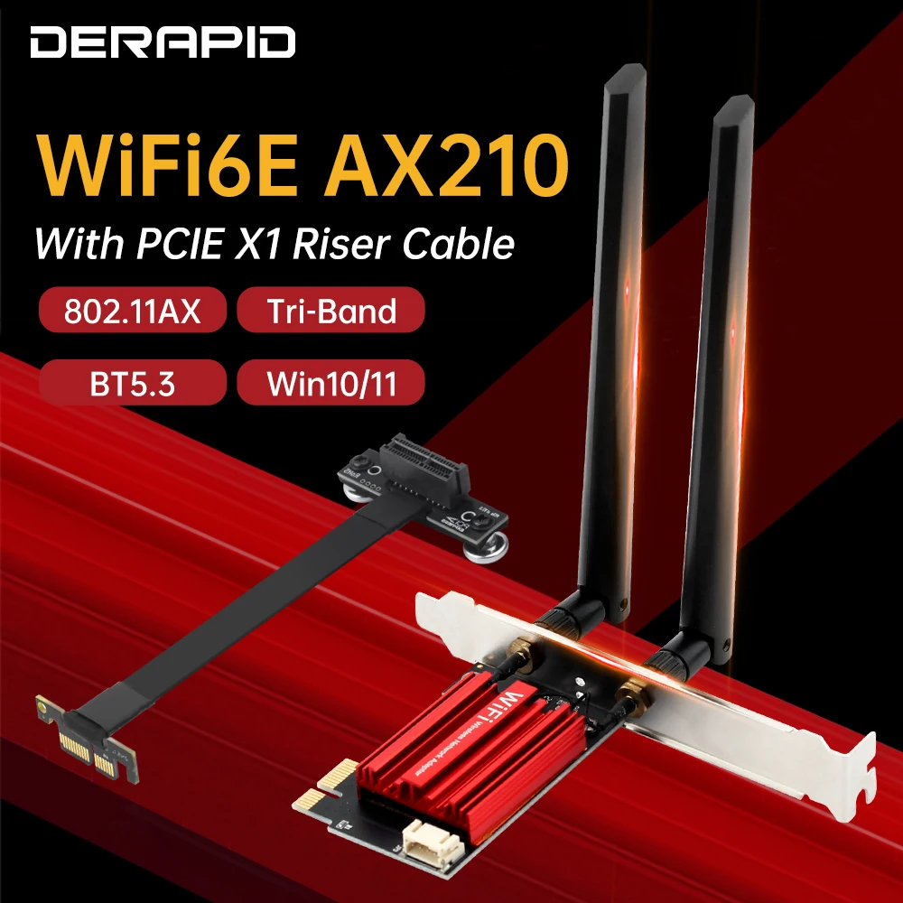 WiFi6E AX210 Bluetooth 5.3 Triple Band WiFi Card PCI-E 2.4G/5GHz/6GHz Wireless Network Card Adapter PC low heat With Accessory