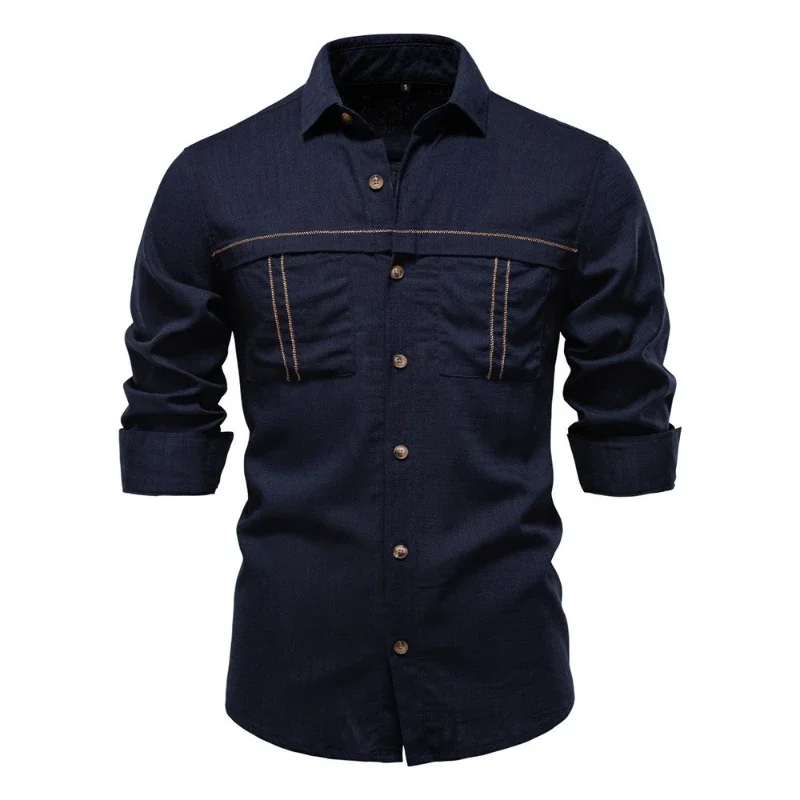 

Man Cardigan Shirt Long Sleeve Casual Shirts Solid Pockets Single Breasted Top Blouses Spliced Button Regular Autumn 2025 Tops