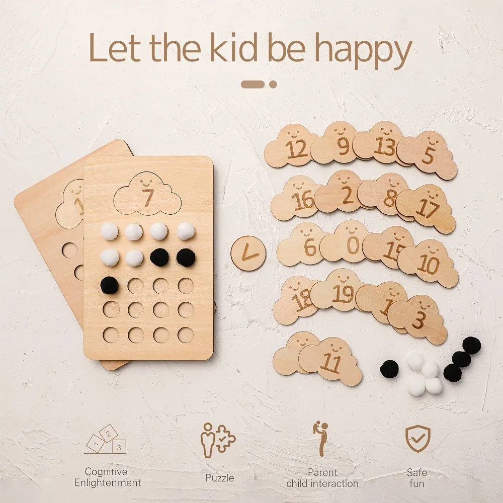 Wooden Cloud Number Board Toys & Games Montessori Numbers Balls Math Board for Matching Sorting Counting Early Educational Gift