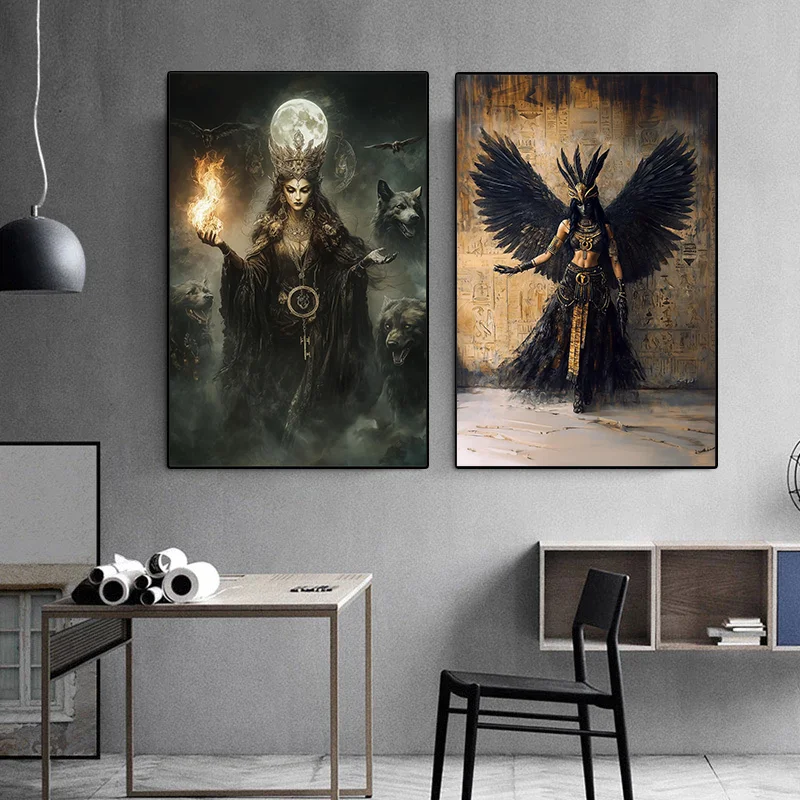 Beautiful Lilith Art Print Horned Goddess Sexy Female God with Black Dragon Wings Painting Decor Printable Dark Fantasy Poster