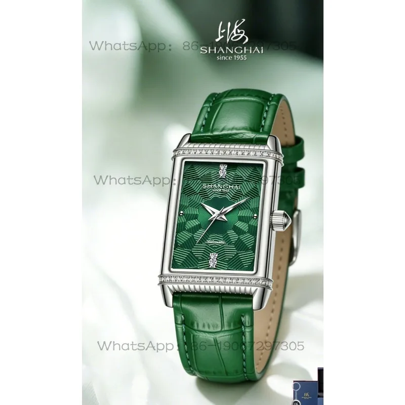 Time Island  Shanghai Automatic Mechanical Watch Temperament Small Square Watch Belt Penetrating Watch