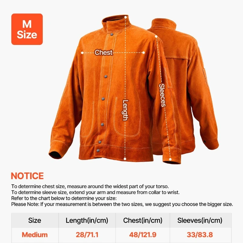 Flammfeste Schweißerjacke, robuste Schweißsicherheitsjacke aus Leder, Größe M