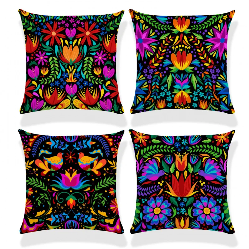 Day of the Dead Dragonfly Dahlia Flower Pillowcase Mexican Carnival Cushion Cover