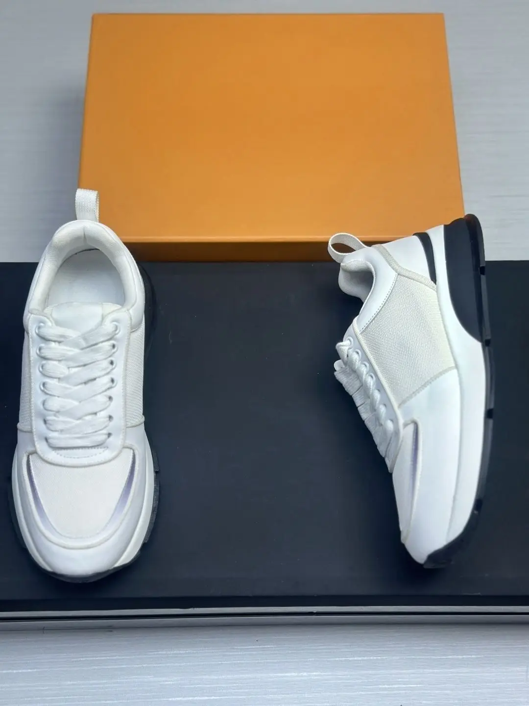 Men Women White Black Patchwork Mesh Casual Sneakers Low Top Breathable PU Splicing Thick Sole Running Shoes Minimalist Couple Lace-up Dad Shoes