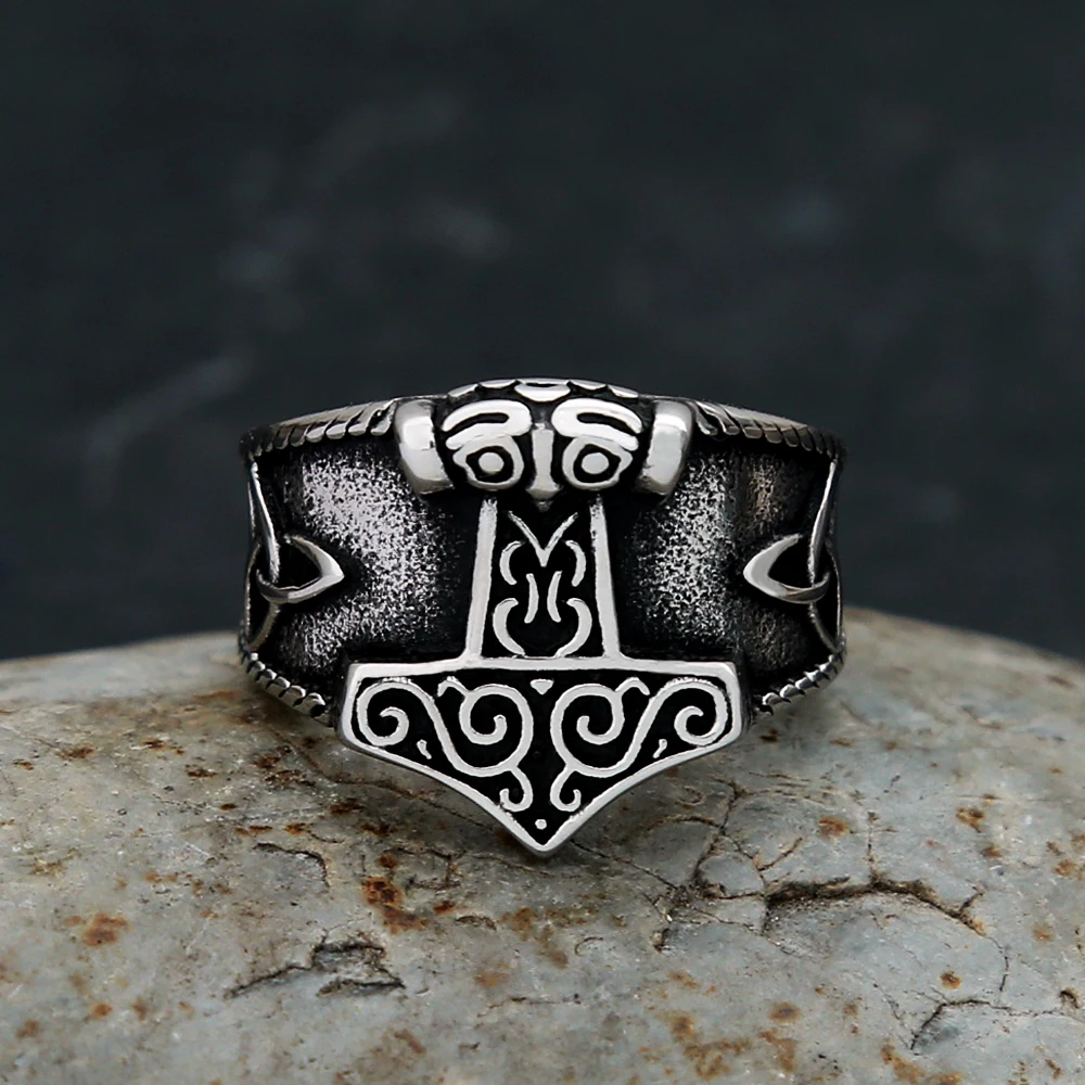 Vintage Einfache Thor Hammer Edelstahl Ring Für Männer Nordic Vikings Celtic Knoten Ring Biker Amulett Schmuck Geschenke Dropshipping