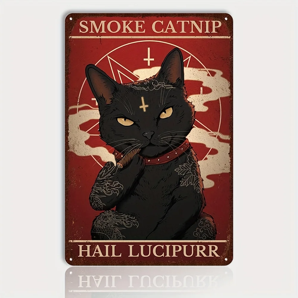 Винтажные металлические жестяные знаки в виде черной кошки, Настенный декор, постер с дымом и Кошачьей Мятой, градом и люципуром, настенный Декор для дома, кухни, сада, спальни, ванной