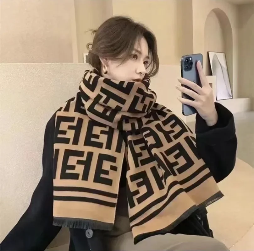 Bufanda de Cachemira de imitación de letras clásicas para mujer, marca de lujo, doble cara, gruesa, cálida, chal grande, versátil, moda de invierno