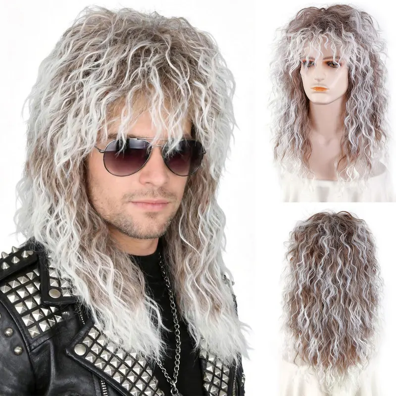 European and American Men's 80s Long Curly Hair Halloween Heavy Metal Rock Wig