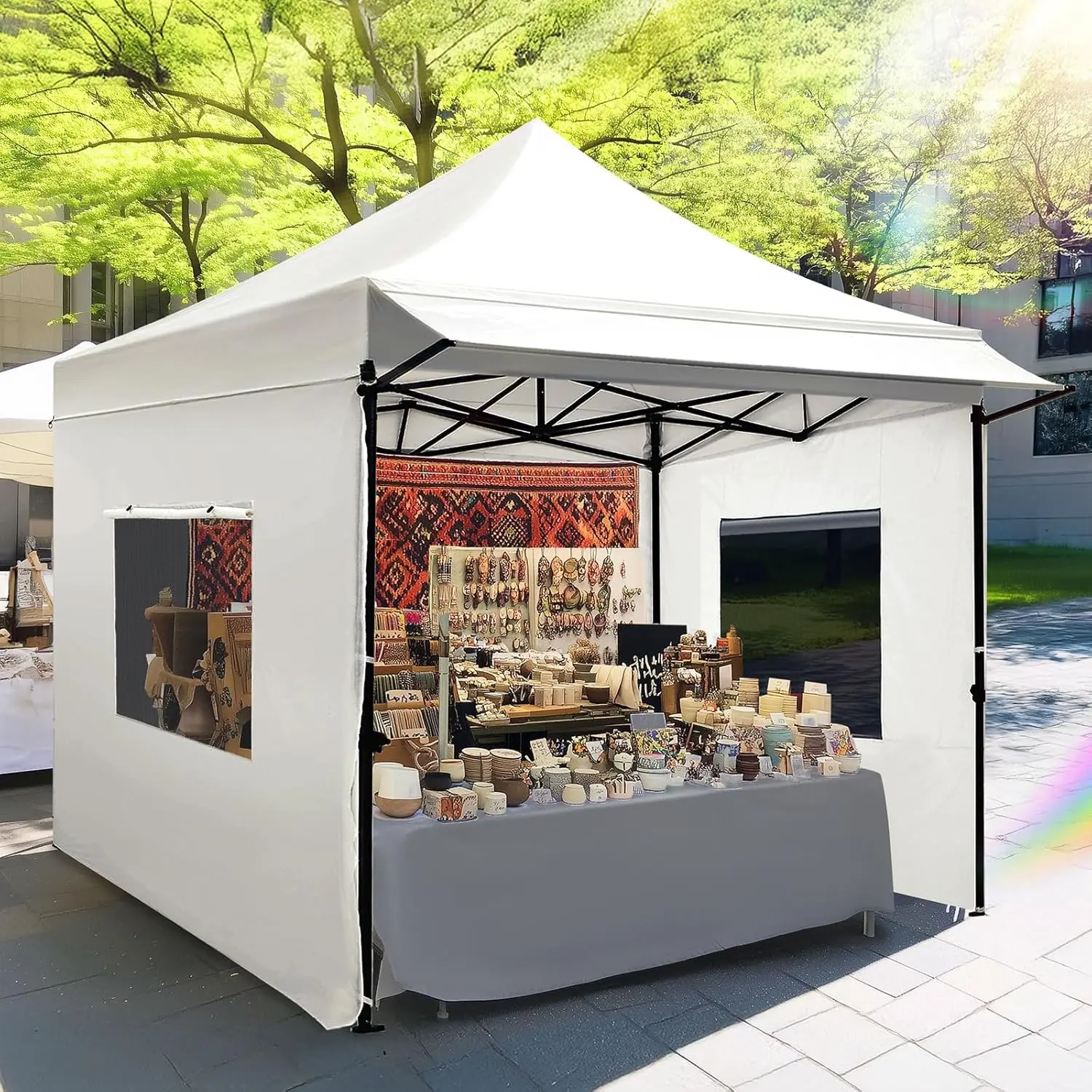 

10'x10' Heavy Duty Pop up Canopy Tent with Sidewalls, Commercial Grade Instant Shelter 600D Silver Coated UPF 50+ Sun Shield