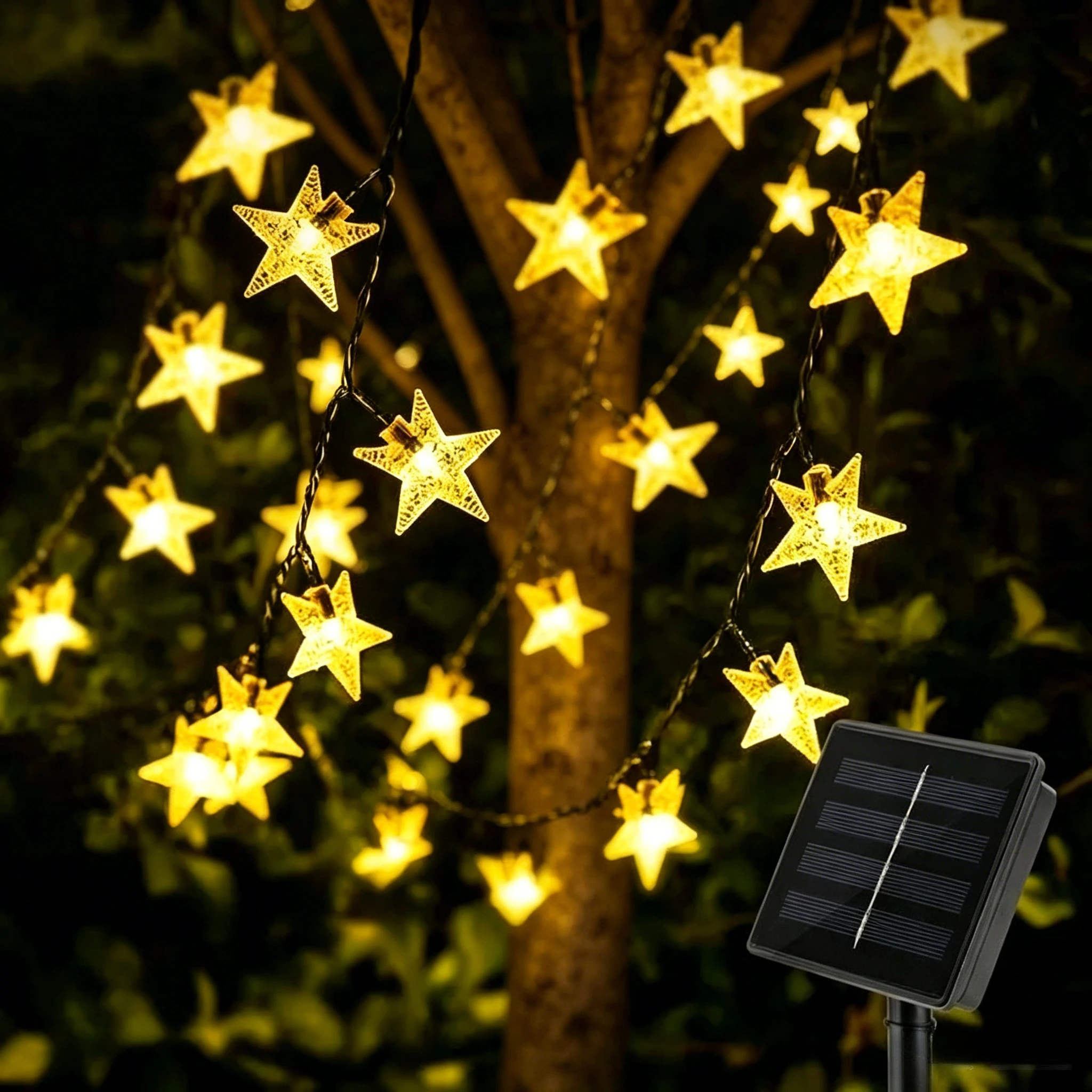 6.5M Solar LED Fairy String Lights Outdoor Waterproof Warm Garden Festival Decor Lights with Ball/Bee/Cherry Blossom/Star Shapes