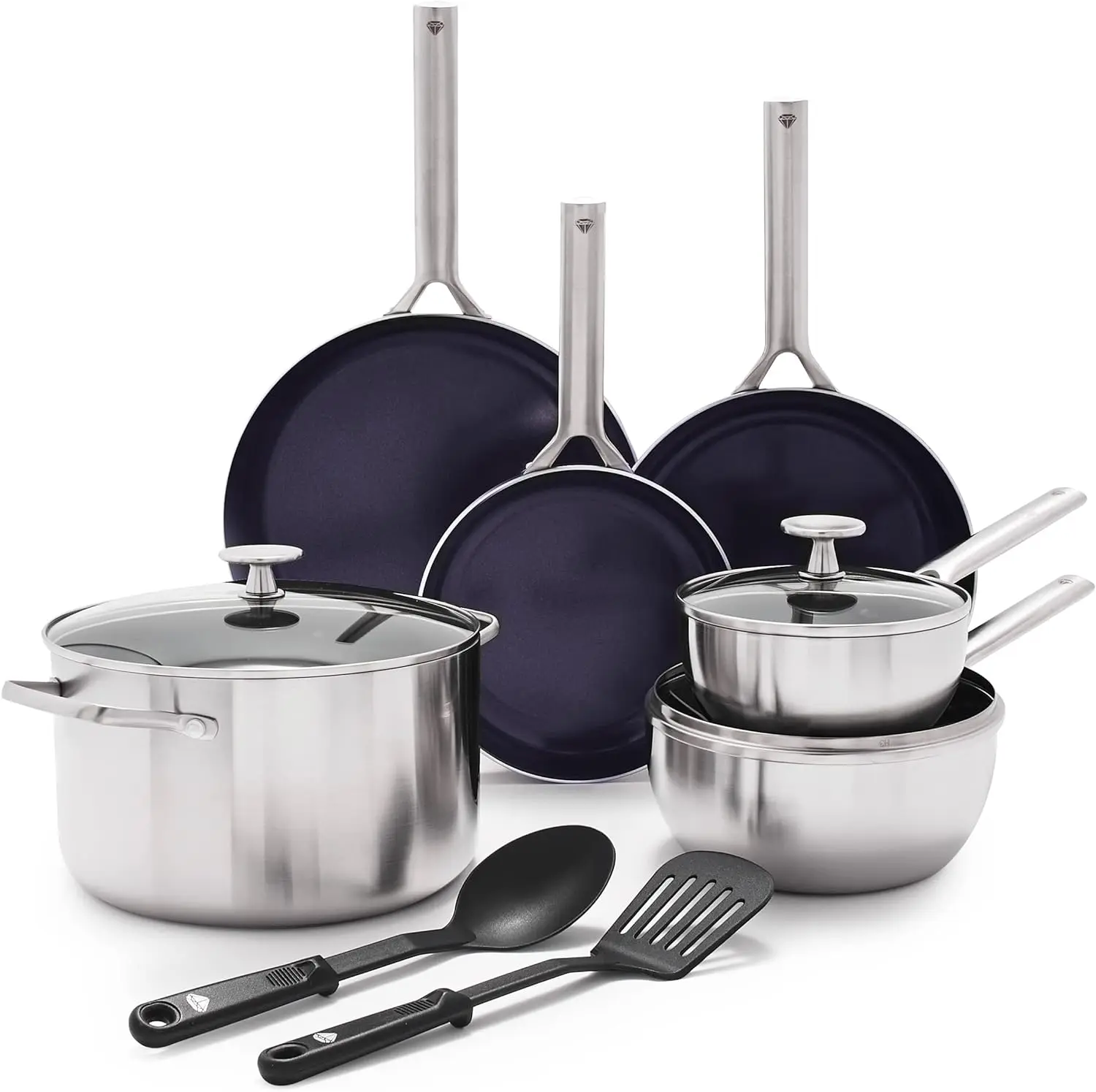 

Tri-Ply Stainless Steel Ceramic Nonstick, 11 Piece Cookware Pots and Pans Set, PFAS-Free, Multi Clad, Induction, Dishwasher Safe