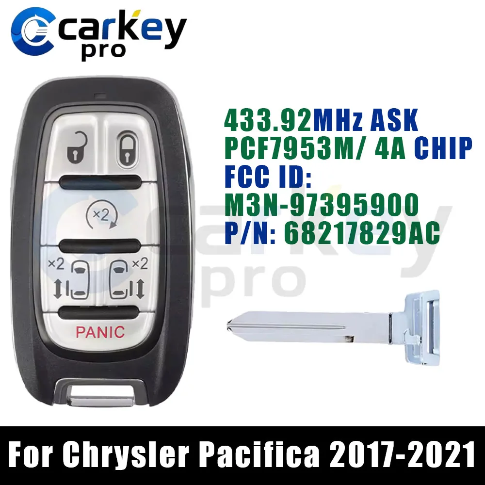 Carkeypro 5+1 Buttons Smart Key 433 MHz PCF7953M HITAG AES 4A Chip M3N-97395900 68217832AC For Chrysler Pacifica 2017-2021