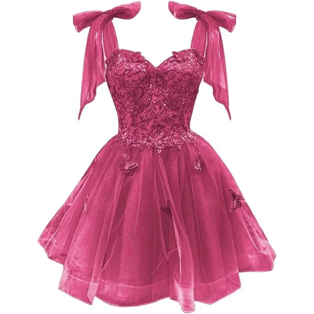 Graduation Homecoming 16 Quinceanera Dresses Bow Strap Lace Sequins Three-dimensional Butterfly Mesh Sweet Ball Gown Prom