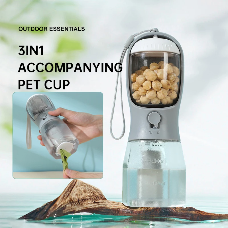 3 In 1 Portable Multifunction Dog Feeder Pet Water Dispenser Easy to Carry Garbage Bags Can Be Placed Pet Cat Supplies Accessory