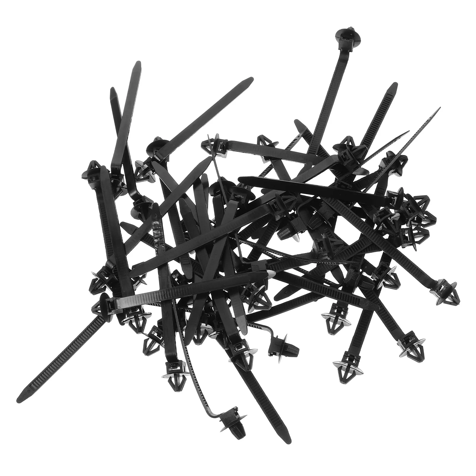 

50pcs Temperature Resistant Nylon Cable Ties Heavy Duty Wire Harness Black Cord Management Clips Push Mount Zip Ties Durability
