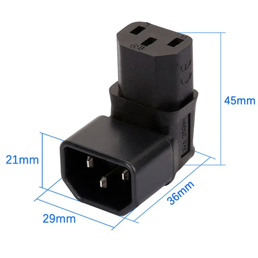 IEC 320 C14 to C13 Left Right Angle AC Adapter IEC 3Pole IEC 320 3pin Male to Female extend 90 Degree Down Up Angle AC converter