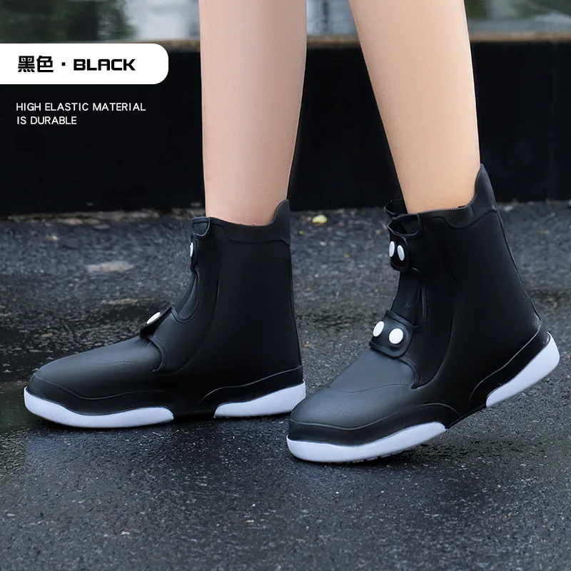 New Transparent Waterproof Shoe Covers With Buttons Men Women Reusable Overshoes Thicken Rain Shoe Covers White Shoe Protector