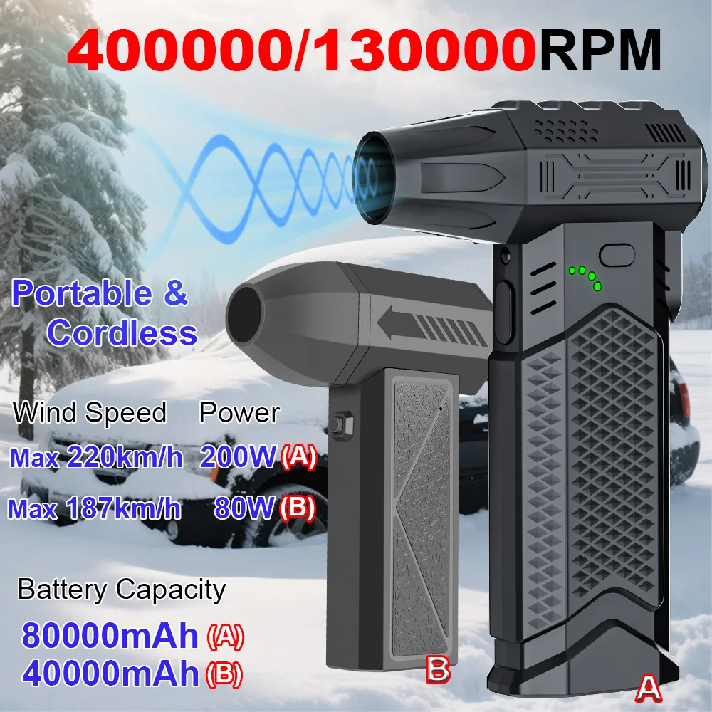 400K/130K RPM Blowing Air Duster Car Seat Vent Cleaner Turbo Jet Fan Air Blower Snow Wash Removal Brush Camping BBQ Pump Tools