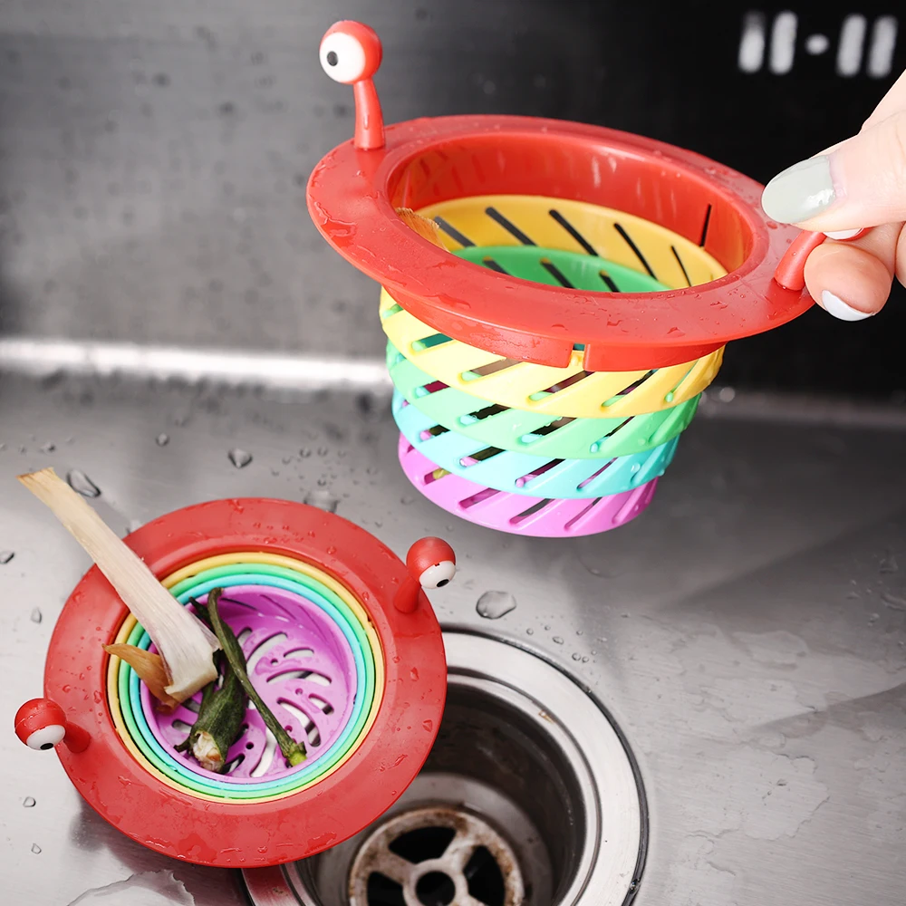 Foldable Kitchen Sink Filter Cartoon Rainbow Floor Drain Bathroom Sink Mesh Strainer Drain Hole Filter Trap Waste Screen