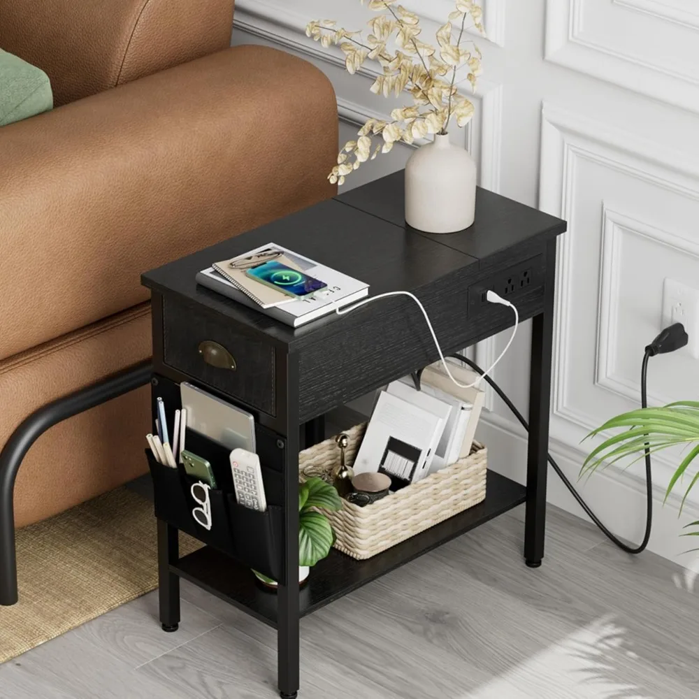 

Bedside tables, narrow bedside tables with charging stations and storage drawers, USB ports and sockets