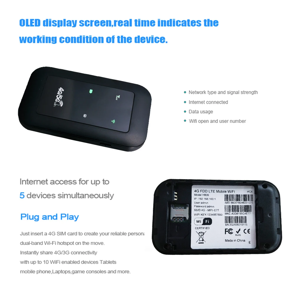 راوتر واي فاي متنقل بطارية 2100 مللي أمبير في الساعة يدعم 10 أجهزة متصلة 4G 5G WiFi Hotspot 150Mbps عالي السرعة محمول للأعمال #5