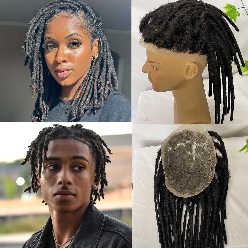 Dreadlock de cabelo humano, 10 polegadas, transparente, base completa, 10x8, extensões afro dreadlock, 0.8cm, extensões afro dreads para homens e mulheres