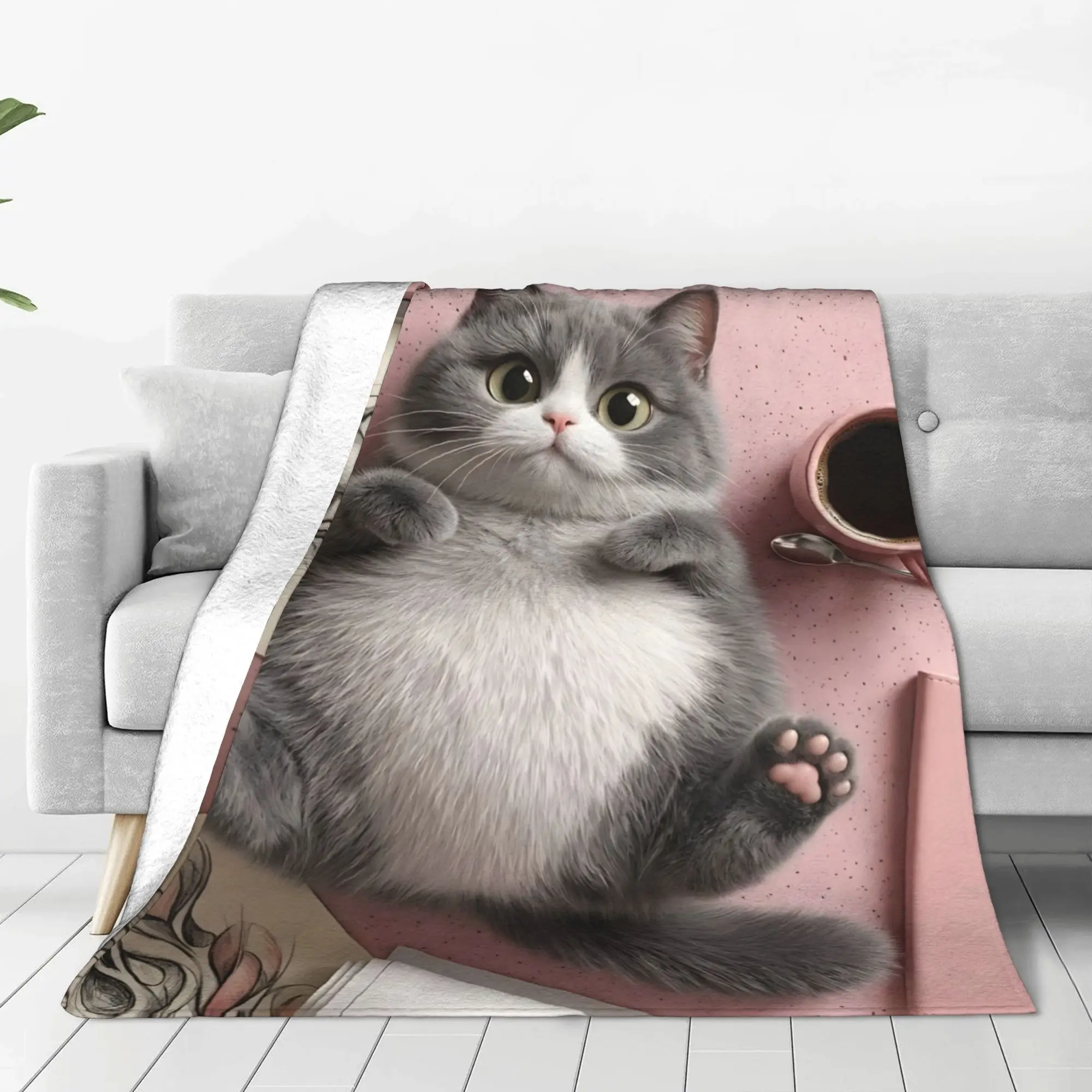 1PC Home British Shorthair Cat Blanket Throw Blanket  Novelty Warm Blanket All Season Gift for Happy Halloween Give Thanks